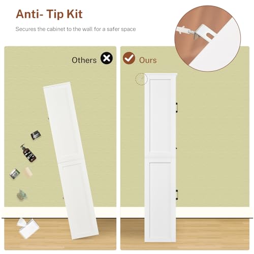 Tall Storage Cabinet with 3 Door Shelves & 1 Drawer, Narrow Kitchen Pantry Cabinet for Living Room, Bathroom, Entryway, White - color: White