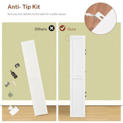 Tall Storage Cabinet with 3 Door Shelves & 1 Drawer, Narrow Kitchen Pantry Cabinet for Living Room, Bathroom, Entryway, White - color: White