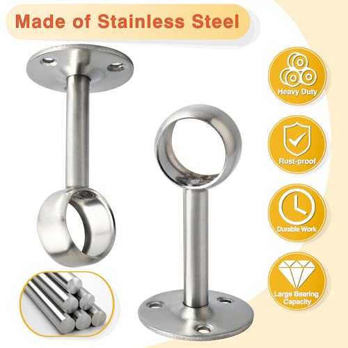 Alise Curtain Rod Holder Bracket 1''Dia,Closet Rod Holders Wall Mount,4 Pcs | Ceiling Mounted Curtain Rod Flange Brackets,Ceiling Curtain Rods Brackets,for Bathroom Curtain,Stainless Steel,Brushed - color: Brushed Nickel, size: 25mm/1-Inch Dia.