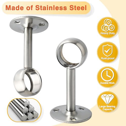 Alise Curtain Rod Holder Bracket 1''Dia,Closet Rod Holders Wall Mount,4 Pcs | Ceiling Mounted Curtain Rod Flange Brackets,Ceiling Curtain Rods Brackets,for Bathroom Curtain,Stainless Steel,Brushed - color: Brushed Nickel, size: 25mm/1-Inch Dia.