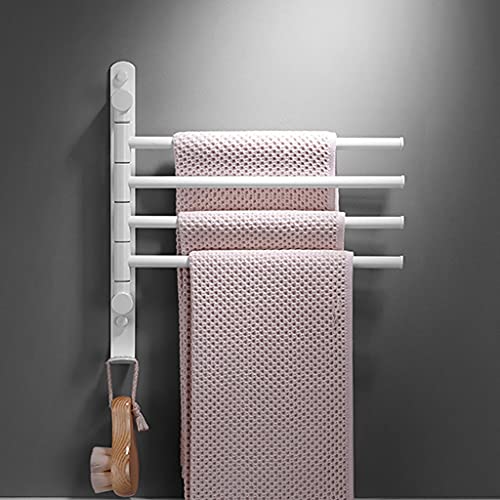 ZHOUXIAO All Brass Swing Out Towel Bar Holder Wall-Mounted/Gold Swivel Towel Rack Hanger Organizer for Bathroom,Kitchen, 4-Bar Towel Bar Folding Arm Swivel Hanger Bathroom St White