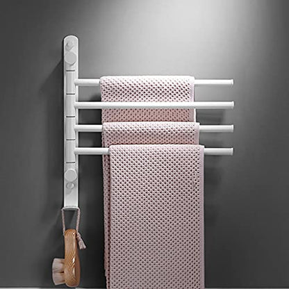 ZHOUXIAO All Brass Swing Out Towel Bar Holder Wall-Mounted/Gold Swivel Towel Rack Hanger Organizer for Bathroom,Kitchen, 4-Bar Towel Bar Folding Arm Swivel Hanger Bathroom St White
