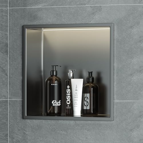 304 Stainless Steel Shower Niche, Single Recessed Shower Shelf for Bathroom, Wall Niche Insert - Home Storage, No Tile Needed,Grey - color: Grey