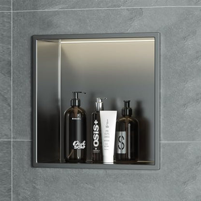 304 Stainless Steel Shower Niche, Single Recessed Shower Shelf for Bathroom, Wall Niche Insert - Home Storage, No Tile Needed,Grey - color: Grey