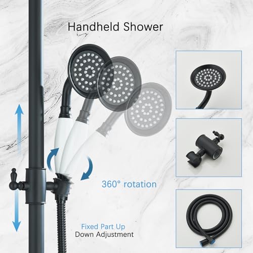 Shower System Matte Black Outdoor Shower Fixtures with 8 Inch Shower Head Handheld Spray and Tub Spout 2 Cross Handles Wall Mounted Shower Faucet Set for Bathroom or Backyard - color: Matte Black, style: Three Modes