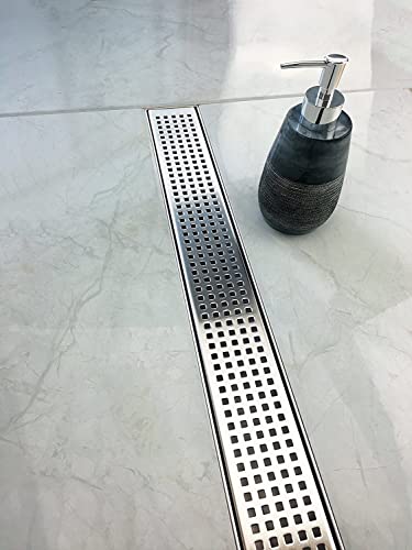 Neodrain 40" Linear Shower Drain, Brushed 304 SS Bathroom Linear Drain,cUPC | Brushed Nickel Shower Drain with Quadrato Grate& Adjustable Feet, Long Rectangle Shower Floor Drain in Bathroom, Balcony etc - color: Brushed Nickel, size: 40 In