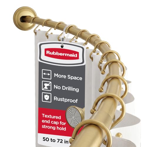 Rubbermaid Curved Shower Curtain Rod, No Drill, 50-72 Inches Adjustable Tension Shower Rod for Bathroom, Non-Slip, No Rust, Gold - color: Gold