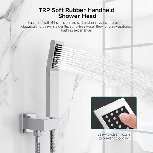 SR SUN RISE Shower Faucet Set & System - 12 Inch Rainfall Shower Head & Handle Set Wall Mounted Polished Chrome Solid Brass Valve Trim Kit Included - color: Polished Chrome, size: 12 Inch