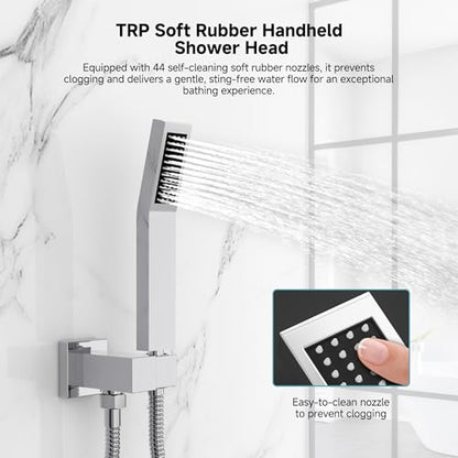 SR SUN RISE Shower Faucet Set & System - 12 Inch Rainfall Shower Head & Handle Set Wall Mounted Polished Chrome Solid Brass Valve Trim Kit Included - color: Polished Chrome, size: 12 Inch