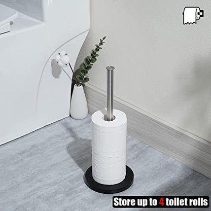 JQK Toilet Paper Storage Stand, 304 Stainless Steel Thicken 0.8mm Tissue Reserve Holder Dispenser for Bathroom, Brushed Steel, TPS180-BN - color: Brushed & Black Base