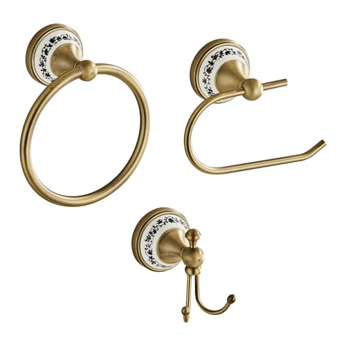 Antique Towel Ring Clothes Hook Tissue Holder Three Piece Set, Bathroom Kitchen Antique Three Piece Set, Wall Mounted Bathroom and Kitchen Supplies YIGUANXIN - color: Antique, size: Three-Piece Set