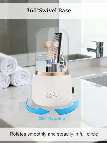 Rotating Toothbrush Holder Covered, Bathroom Counter Organizer, White | 360° 7-Slot Rotating Draining Water for Kids Electric Tooth Brush, Toothpaste, Razors, Cosmetic Brushes - color: White