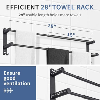 Black Double Towel Bar，Stretchable Double Towel Holder | Stainless steel bathroom towel rack, stainless steel towel holder, suitable for bathrooms and kitchens - color: Black