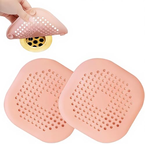 2-piece Anti Clogging Drain clamp Set, Silicone Shower Drain Cover with Suction Cup, Hair Collector for Bathtub and Bathroom Drain Pipes to Prevent Drain Pipe Blockage (Pink) - color: Pink