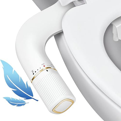 BIGCOW Ultra-Slim Bidet Attachment for Toilet - Dual Nozzle (Frontal & Rear Wash) with Adjustable Cold Water Pressure and Stainless Steel Inlet - Hygienic Solution for Fresh Cleanliness, Gold 1 Pcs - color: Gold