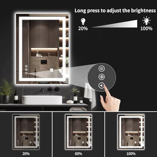 26"x38" LED Bathroom Mirror with Lights, Dimmable, Anti-Fog, Lighted Bathroom Vanity Mirror for Wall, Backlit + Front Lit, Memory Function, Shatter-Proof, Tempered Glass - size: 38"L x 26"W