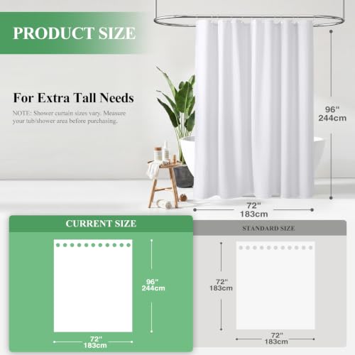 Extra Long Waffle Shower Curtain 256 GSM Fabric 72x96 White | 96 Inch Tall, Thick Cloth, Weighted Hem, Water Repellent, Hotel Luxury Polyester Shower Curtain Set for Bathroom 12 Hooks - color: A. White, size: 72"W x 96"L (Pack of 1)