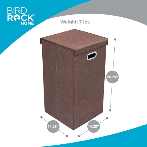 BirdRock Home Single Laundry Hamper with Lid and Removable Liner | Linen | Easily Transport Laundry | Foldable Hamper | Cut Out Handles - color: Brown, style: Single