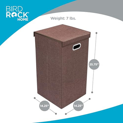 BirdRock Home Single Laundry Hamper with Lid and Removable Liner | Linen | Easily Transport Laundry | Foldable Hamper | Cut Out Handles - color: Brown, style: Single