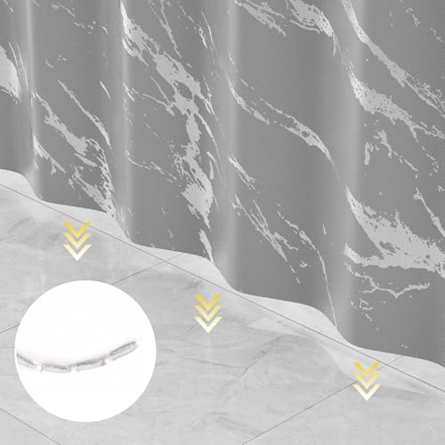 Gray Marble Shower Curtain Set with Silver Metal Hooks, Fabric Shower Curtain for Bathroom, Modern Luxury Bathroom Curtain, Water-Resistant Polyester Bath Curtain, 72 x 72 Inches - color: Silver Gray, size: 72"W x 72"L (Pack of 1)