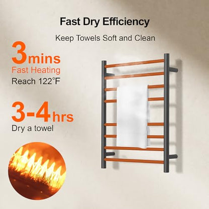 (1 Pack Yariwiz) Electric Towel Warmer for Bathroom Wall Mounted Drying Rack Plug-in Electric Heated Towel Rack Stainless Steel Round 8 Bars Bath Towel Heater Black - size: Size 2