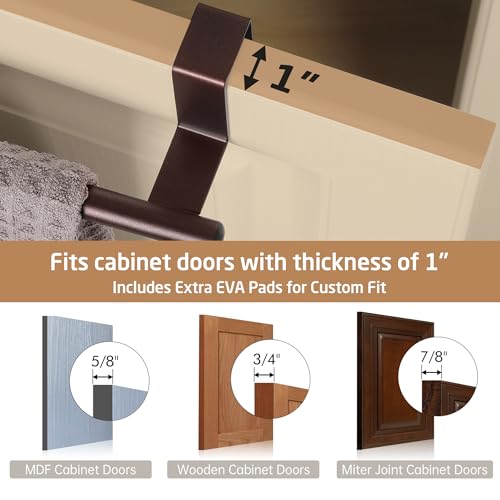 KES Over The Cabinet Towel Holder Fit 1" Thick, Kitchen Towel Holder, Brown | Anti-Wobble, Scratchproof, for Dish Hand Towels, Over The Door Towel Bar with Extended Hooks, 2 Pack, KTH500S26-OB-P2 - color: Brown