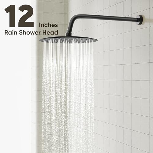 Gabrylly Black Shower System, Pressure Balance Shower Faucet Set, 12" Stainless Steel Rain Shower head with 5-Mode Handheld Shower Spray Combo,High Pressure Rainfall Shower Head Set, Matte Black - color: Matte Black, style: 12 Inches-Without Tub Spout