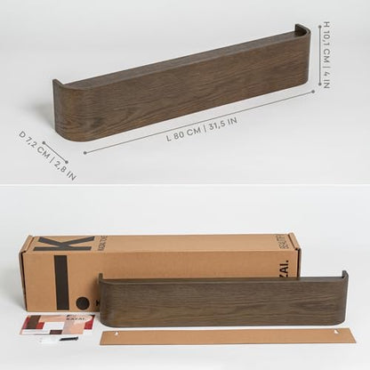 Kazai. Wall-Mounted Coat Rack 'Toke' - Modern Design Coat Rack with Hidden Wall Hooks - Solid Wood Veneer Panel Coat Hanger - Oak, Dark - color: Oak, Dark, size: 8 Hooks