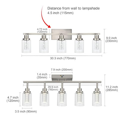 MELUCEE LED 5 Light Track Lighting Kit Brushed Nickel Ceiling Spotlights | Vanity Lights Modern Track Light Fixture with Flexibly Rotatable Heads, Built-In LED Chips, 5-Color Temperature Adjustable - color: Brushed Nickel, size: 5 Lights