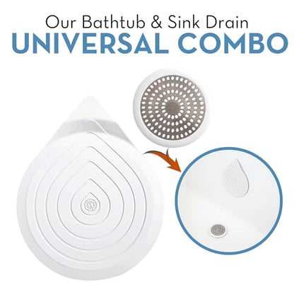 Drain Hair Catcher & Stopper Combo – Tub ShowerRing + StopRing Set for Bathtub & Sink | Stainless Steel Strainer + Silicone Drain Plug | Clog-Free, Universal Fit (White, 2 Pack) - color: White