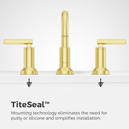 Pfister Capistrano Gold 3 Hole Widespread Bathroom Faucet LF049CSOBG | Push & Seal drain included, TiteSeal no-putty mount, NSF lead-free, Valve and cartridge included, Finish and function covered - color: Brushed Gold, size: 1 Pack