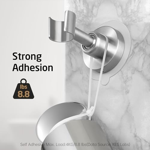 KES Shower Head Holder Wall Mount, 18/8 Stainless Steel Adjustable Handheld Shower Head Holder (21mm-23mm) No Drill Adhesive Metal Shower Head Holders Brushed Finish, C207DF-BS