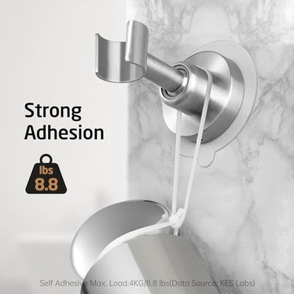 KES Shower Head Holder Wall Mount, 18/8 Stainless Steel Adjustable Handheld Shower Head Holder (21mm-23mm) No Drill Adhesive Metal Shower Head Holders Brushed Finish, C207DF-BS