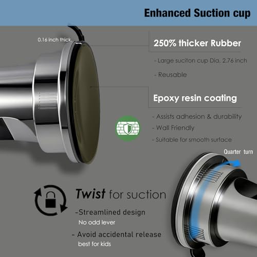 Handheld Shower Head Holder Suction Cup - Relocatable - Wide Angles Adjustable - 90° Downward - Bathroom Wall Mount Shower Wand Holder (Polished Chrome) - color: Polished Chrome