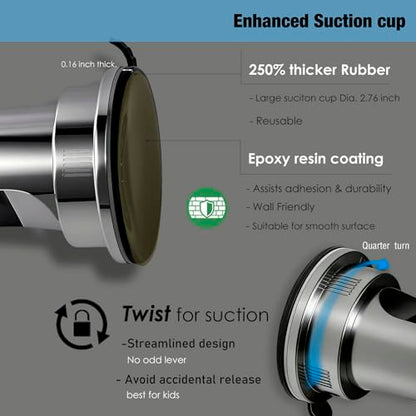 Handheld Shower Head Holder Suction Cup - Relocatable - Wide Angles Adjustable - 90° Downward - Bathroom Wall Mount Shower Wand Holder (Polished Chrome) - color: Polished Chrome