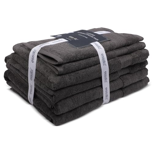 ESSELL 24/7 Aurora Collection 6 Piece Bath Towel Set, 100% Cotton, Durable, Quick Dry & Light Weight, 2 Bath Towels, 2 Hand Towels, 2 Washcloths - Charcoal - color: Charcoal