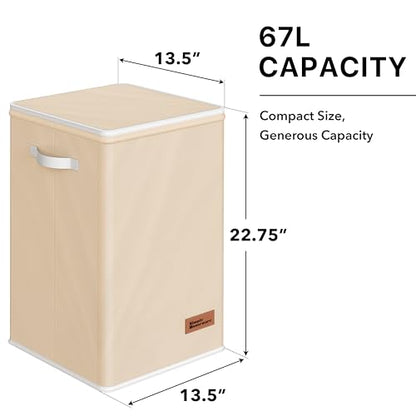 Simple Houseware Foldable Laundry Hamper Basket with Lid and Bag, Beige | Heavy Duty 600D Polyester, Water-Resistant Surface - color: Beige