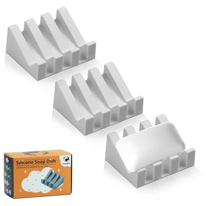 Self Draining Soap Dish Holder,Silicone Soap Dish,for Bathroom,Kitchen, Sponges，Can Extend Soap Life，Keep Soap Bars Dry and Easy Cleaning (Light Grey,3-Pack) - color: Light Grey,3-pack