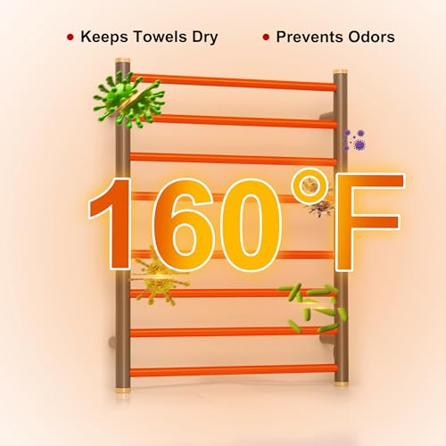 Electric Towel Warmer Rack,Heating Towel Warmer,Timer & Temperature Control,Wall-Mounted Plug-in for Bathroom,Gunmetal Grey,Stainless Steel,8-Bar(27.56x20.87x4.41in) - color: Round-matte Gungrey With Gold Top, size: 8 Bars