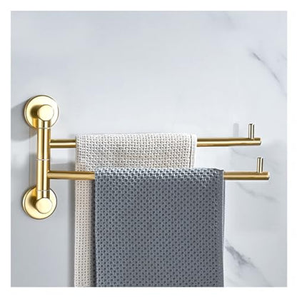 ZHOUXIAO Gold Swing Out Towel Bar Holder/Swivel Multiple Towel Rack for Bathroom or Kitchen, Metal Towel Bar Folding Arm Swivel Hanger Bathroom Storage Organizer Wall Mounted gold-2Bar