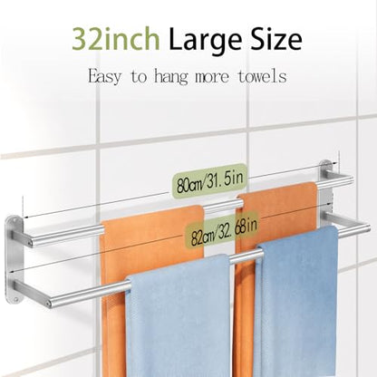 Double Towel Bar 32 Inch, Towel Rack for Bathroom, Wall Mount Bathroom Towel Holder, Stainless Steel Bathroom Towel Rack, Double Towel Hanger Towel Rod(Brushed Nickel) - size: 32 Inch