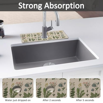 15" X 5.5" Kitchen Sink Splash Guard Faucet Mat Floral Super Absorbent Fast Drying Faucet Guard & Draining Mat Sink Splash Guard Behind Faucet for Kitchen, Bathroom - size: 15" x 15"
