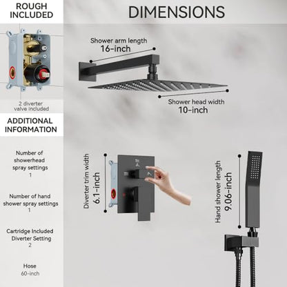 STARBATH Shower Faucet Set Shower System with Diverter Valve, Matte Black | 10" Wall Mount Rain Shower Head and Handheld Spray for Two Person,Shower System with Diverter Valve and Trim Kit Complete - color: Matte Black, size: 10"-01