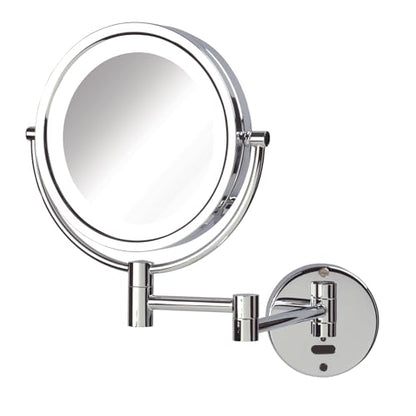 JERDON Lighted Wall-Mount Makeup Mirror - 8X - Chrome - JRT9500CL | Two-Sided Sensor Activation, 8.5" Round Frame, Swivel, 14" Wall Arm - color: Chrome