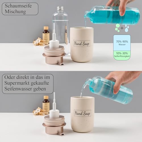 BosilunLife Foaming Soap Dispenser Set-Apricot Ceramic Foam Soap Dispenser | 12oz with Rust Proof Pump, Easy Pressing & Refillable,4Pcs Clear Stickers for Kitchen, Bathroom - 2 Pack - color: Apricot-foam Pump