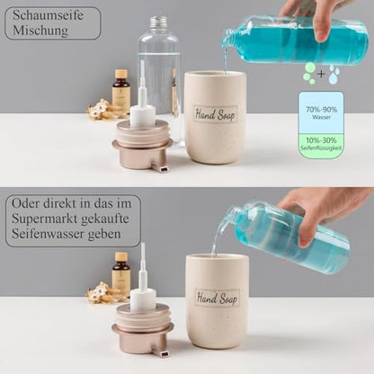 BosilunLife Foaming Soap Dispenser Set-Apricot Ceramic Foam Soap Dispenser | 12oz with Rust Proof Pump, Easy Pressing & Refillable,4Pcs Clear Stickers for Kitchen, Bathroom - 2 Pack - color: Apricot-foam Pump