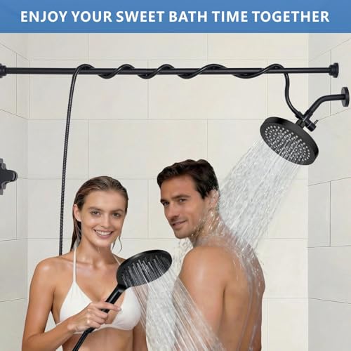Dual Shower Head for Couples, 6" Fixed Rain Showerhead with 7.5" Large Handheld Shower Double Set, Renter-Friendly, Tandem Shower, SPA-Like, Gift for Women Men, Matte Black - color: Matte Black
