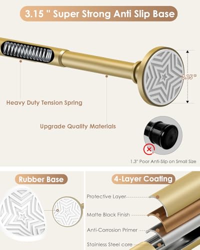 Gold Extra Long Tension Shower Curtain Rod 30-121 Inch: 1.1" Diameter Stainless Steel, Rustproof Heavy Duty, No Drilling Adjustable Room Divider for Bathroom Window Patio Closet - color: Gold, size: 30-121''