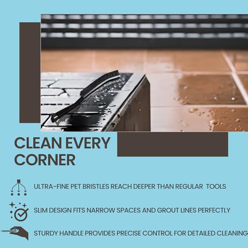 Hard Bristle Crevice Cleaning Brush - Small Scrub Brush for Toilet, Grout, Shower Tile, and Narrow Gaps - Durable Grout Brush with PET Bristles, Ergonomic Handle, Easy Storage - 1 Pack