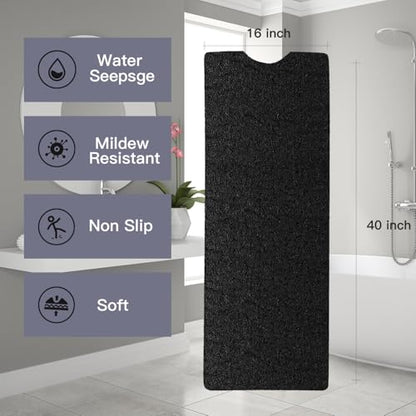 Bathtub Mat Non Slip Shower Mat Soft PVC Loofah Bath Tub Mats with Drain for Bathroom Tub 40 x 16 Inch (Black) - color: Black